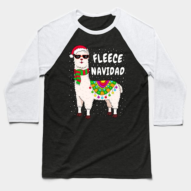 Spanish Christmas Gift Fleece Feliz Navidad Llama Baseball T-Shirt by silentsoularts